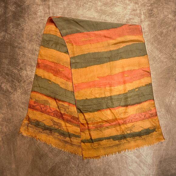 Vera Neumann Prima Vera Collection Vintage 70s Silk Cat Print Scarf Orange Boho - Picture 6 of 9